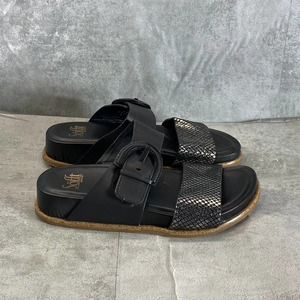 Sofft Women's Black Leather Almafi Slide Wedge Sandals SZ 6